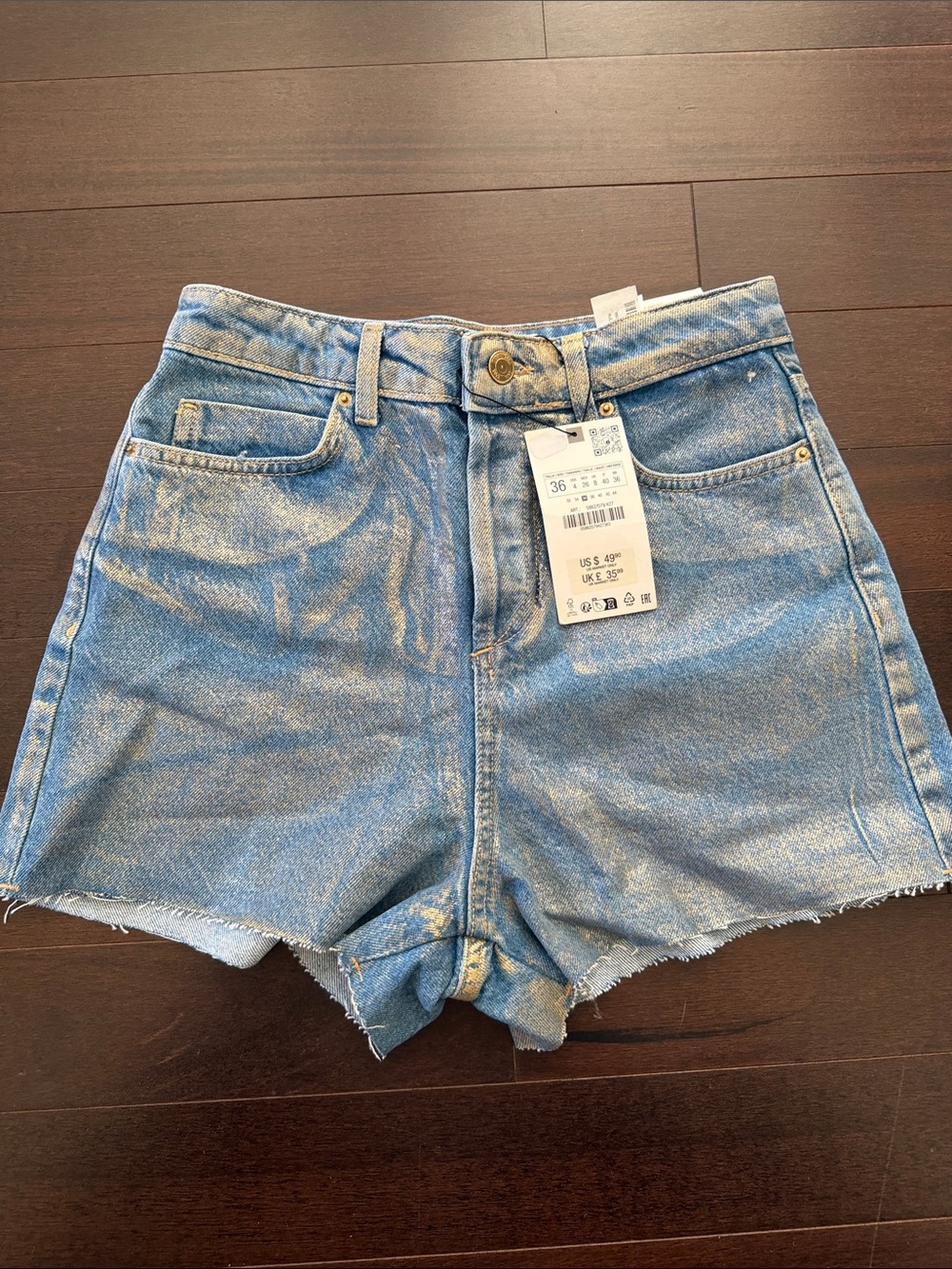 Zara Metallic Gold High-Rise Denim Shorts